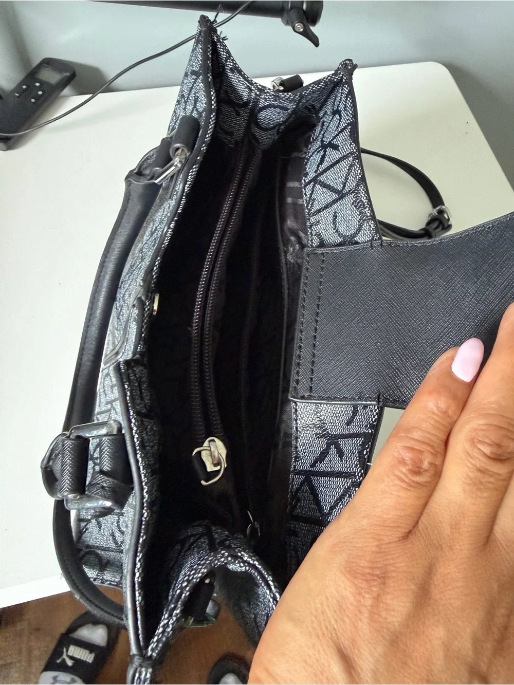 Calvin Klein Black Monogram Satchel with Top Handles